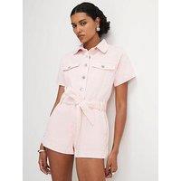 River Island Denim Short Sleeve Playsuit - Pink