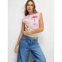 River Island Knitted Palm Tree Embroidered Tank Top - Pink