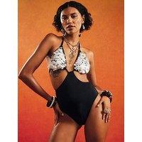 River Island Shell Detail Cupped Swimsuit - Black