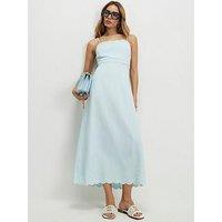River Island Linen Blend Scallop Trim Midi Dress - Blue