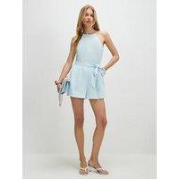 River Island Linen Blend Scallop Trim Playsuit - Blue