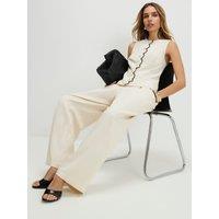 River Island Linen Blend Scallop Wide Leg Trousers - Cream