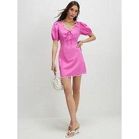 River Island Linen Blend Scallop Trim V Neck Dress - Pink