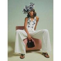 River Island Premium Halter Embroidered Jumpsuit