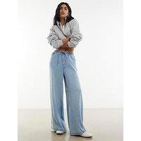 River Island Denim Tie Waist Wide Leg Jeans