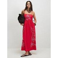 River Island Cotton Broderie Tie Side Midi Dress - Red