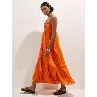 River Island Bandeau Crochet Flower Dress - Orange
