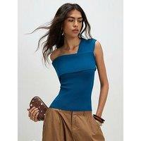 River Island One Shoulder Bardot Knit Top - Blue