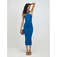 River Island Halter Neck Brooch Knitted Midi Dress - Blue