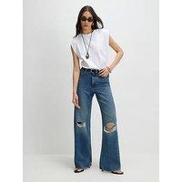 River Island Ripped Relaxed Straight Jeans - Blue
