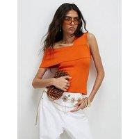 River Island One Shoulder Bardot Knit Top - Orange