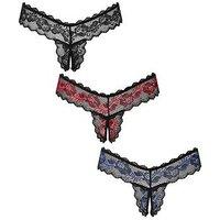 Ann Summers Triple Threat Lace Crotchless Thong - Pack Of 3
