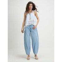 River Island Elastic Back Soft Barrel Leg Jeans - Light Denim