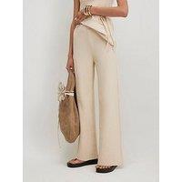 River Island Beige Cotton Blend Textured Wide Leg Trousers