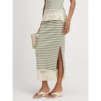 River Island Fringe Hem Striped Midi Skirt