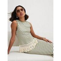 River Island Sleeveless Fringe Striped Tank Top