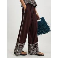 River Island Cotton Embroidered Hem Trousers