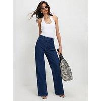 River Island Tab Front Tailored Wide Leg Jeans - Blue