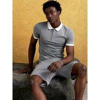 River Island Slim Fit Pinstripe Polo Shirt - Grey