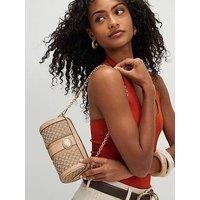 River Island Jacquard Monogram Mini Barrel Bag - Beige