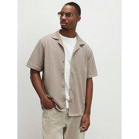 River Island Beige Regular Fit Revere Short Sleeve Shirt - Natural