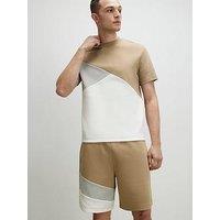 River Island Regular Fit Colour Block Shorts - Natural