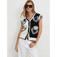 River Island Monochrome Knitted Heart Waistcoat - Black