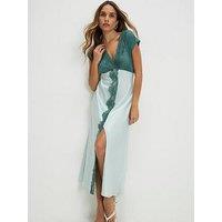 River Island Short Sleeve Lace Satin Midi Dress - Blue