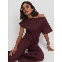 River Island Glitter Thread Gathered Hem Top - Red