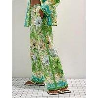 River Island Cotton Tropicana Wide Leg Trousers - Green