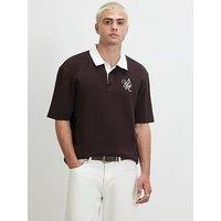 River Island Cotton Knitted Embroidered Rugby Shirt - Brown