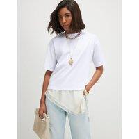River Island Cotton Lace Hem Asymmetric T-Shirt - White