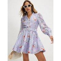 River Island Linen Blend Floral Shirt Dress - Purple