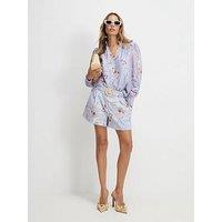 River Island Linen Blend Floral Long Sleeve Blouse - Purple