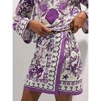 River Island Sea Chain Print Wrap Mini Skirt - Cream/Purple