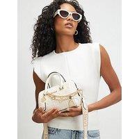River Island Metal Corner Monogram Print Bowler Bag - Cream