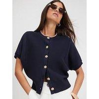 River Island Cotton Knit Cocoon Sleeve Cardigan - Blue