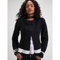 River Island Denim Embroidered Drummer Jacket - Black