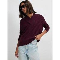 River Island Cotton V Neck Ribbed Jumper - Red