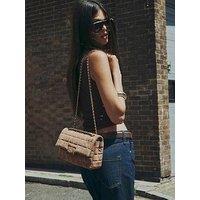 River Island Faux Suede Quilted Shoulder Bag - Beige