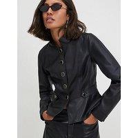 River Island Faux Leather Drummer Fitted Jacket - Black