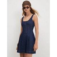 River Island Denim Sleeveless Seamed Mini Dress - Blue