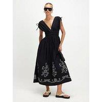 River Island Cutwork Hem Midi Dress - Black