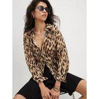 River Island Leopard Print Oversize Blouse - Beige