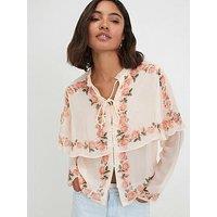 River Island Floral Print Cape Detail Top - Cream