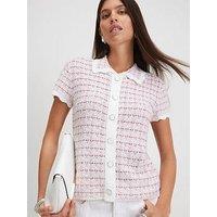 River Island Knit Button Through Boucle Top - Pink