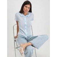 River Island Knit Button Through Boucle Top - Blue