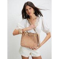 River Island Faux Suede Tassel Bucket Bag - Beige