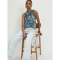 River Island Paisley Metallic Drape Tie Top - Blue