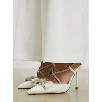 River Island Bow Diamante Court Heels - White